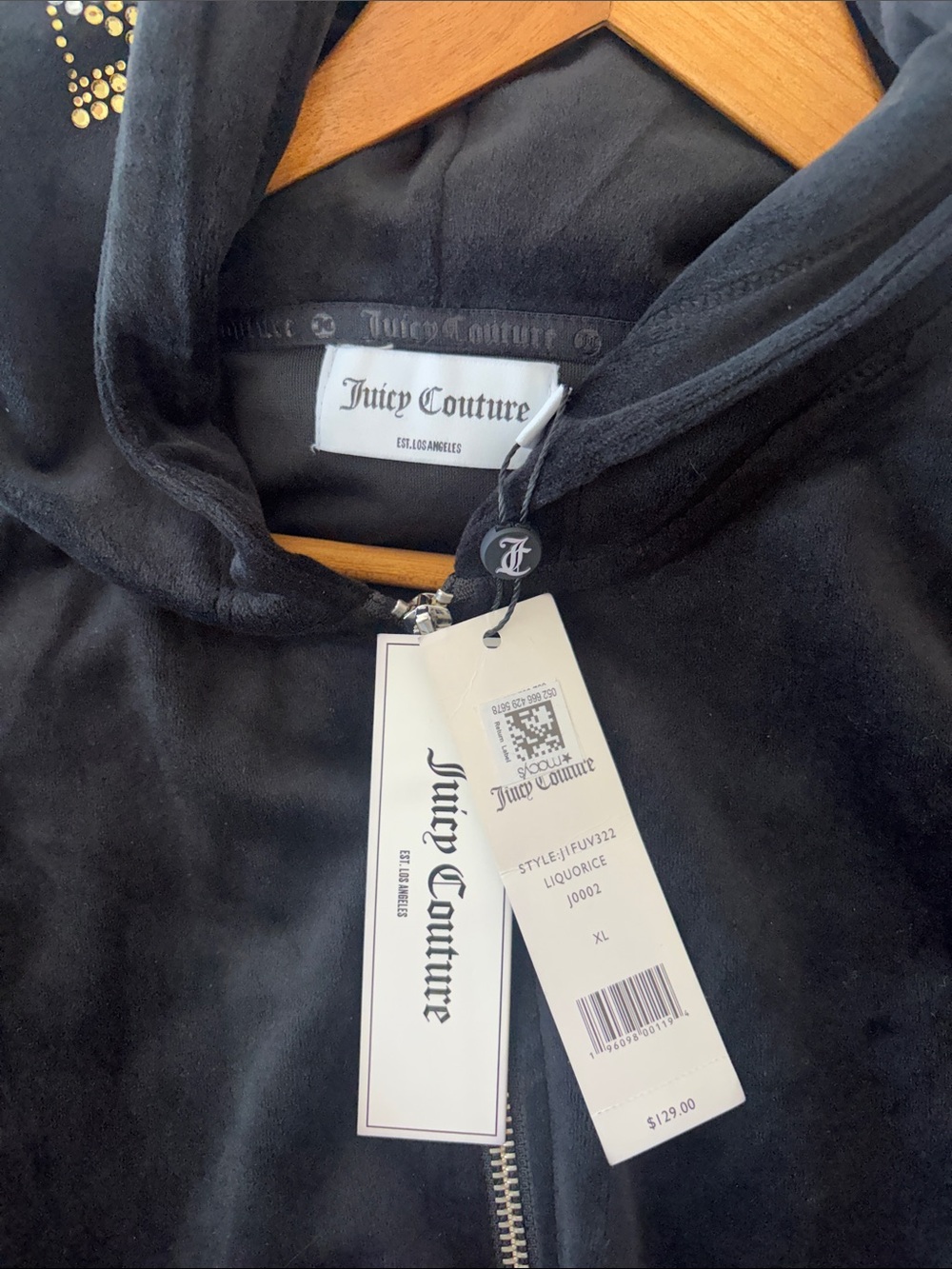 Juicy Couture Black Velour Hoodie Jumpsuit with Logo - Picture 9 of 10